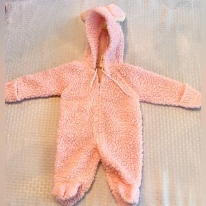 Vintage 1980s Pink Sherpa Bunny Snowsuit Teddy‎ Bears USA Hooded Baby 0–6M